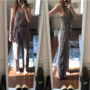 Target grey pink stripe jumpsuit